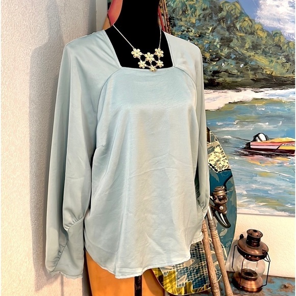 Prologue Tops - Prologue,Fabulous Sleeves, Celery Green Beauty, Square-Princess Neckline, EUC,XL